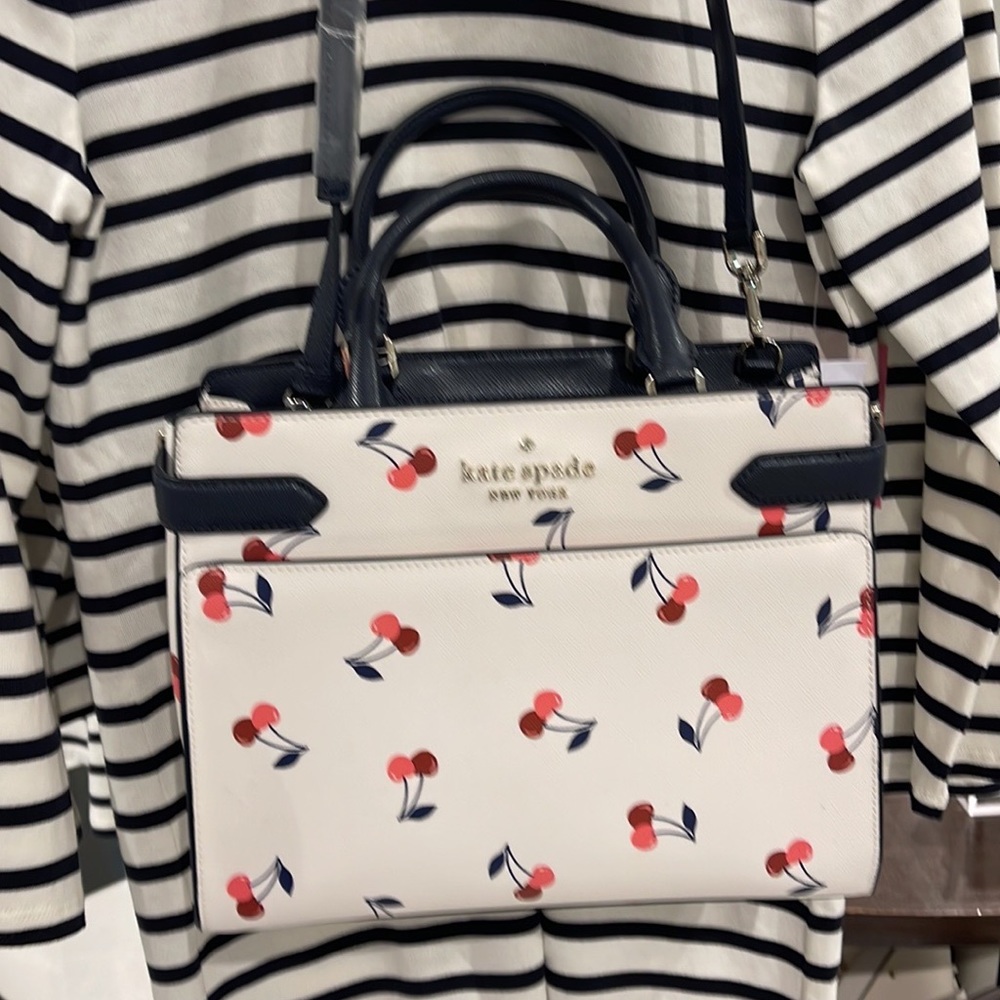 Kate Spade Staci Dancing Cherrie Medium Satchel Cream Multi - Picture 11 of 16